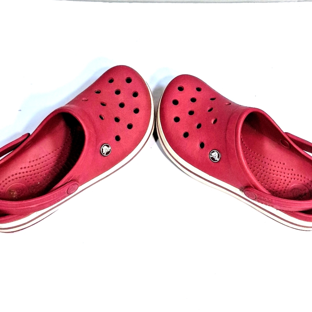 Unisex Men's 5 Women's 7 Burgundy Barbiecore Croc's Clogs with White Accents - Picture 5 of 9